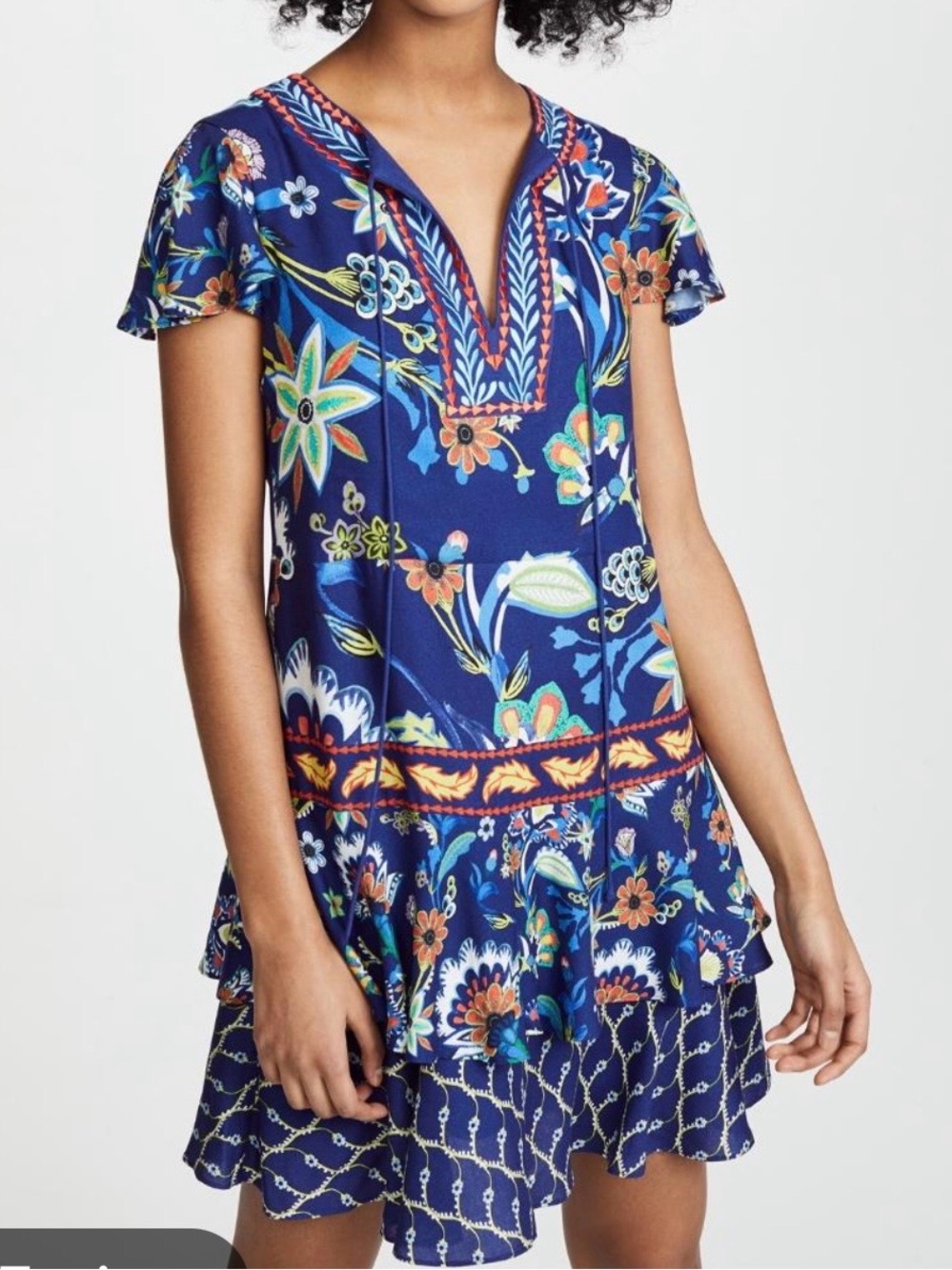 Alice + Olivia Navy Blue Floral V-Neck Mini Dress Size 6 pre-owned